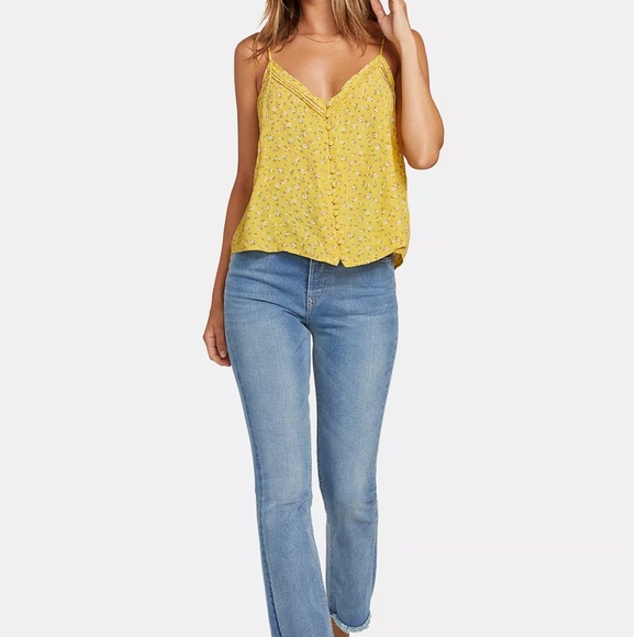 Volcom Flowy Yellow Button Tank Camisole - Picture 3 of 5
